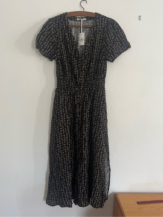 Marine Layer Dresses & Skirts - Marine Layer Annika Floral Smocked Waist Midi Dress Black Brown Button Up S NEW